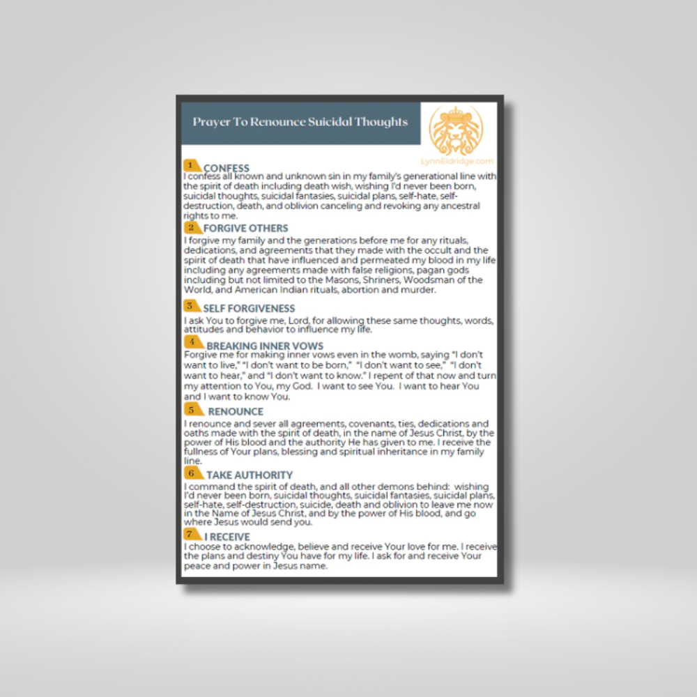 Prayer To Renounce Suicidal Thoughts Card