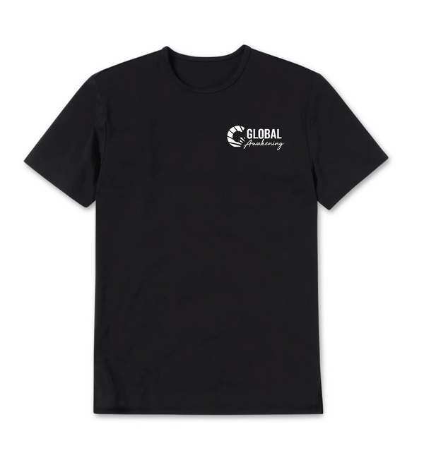 black tee shirt with white Global logo on front